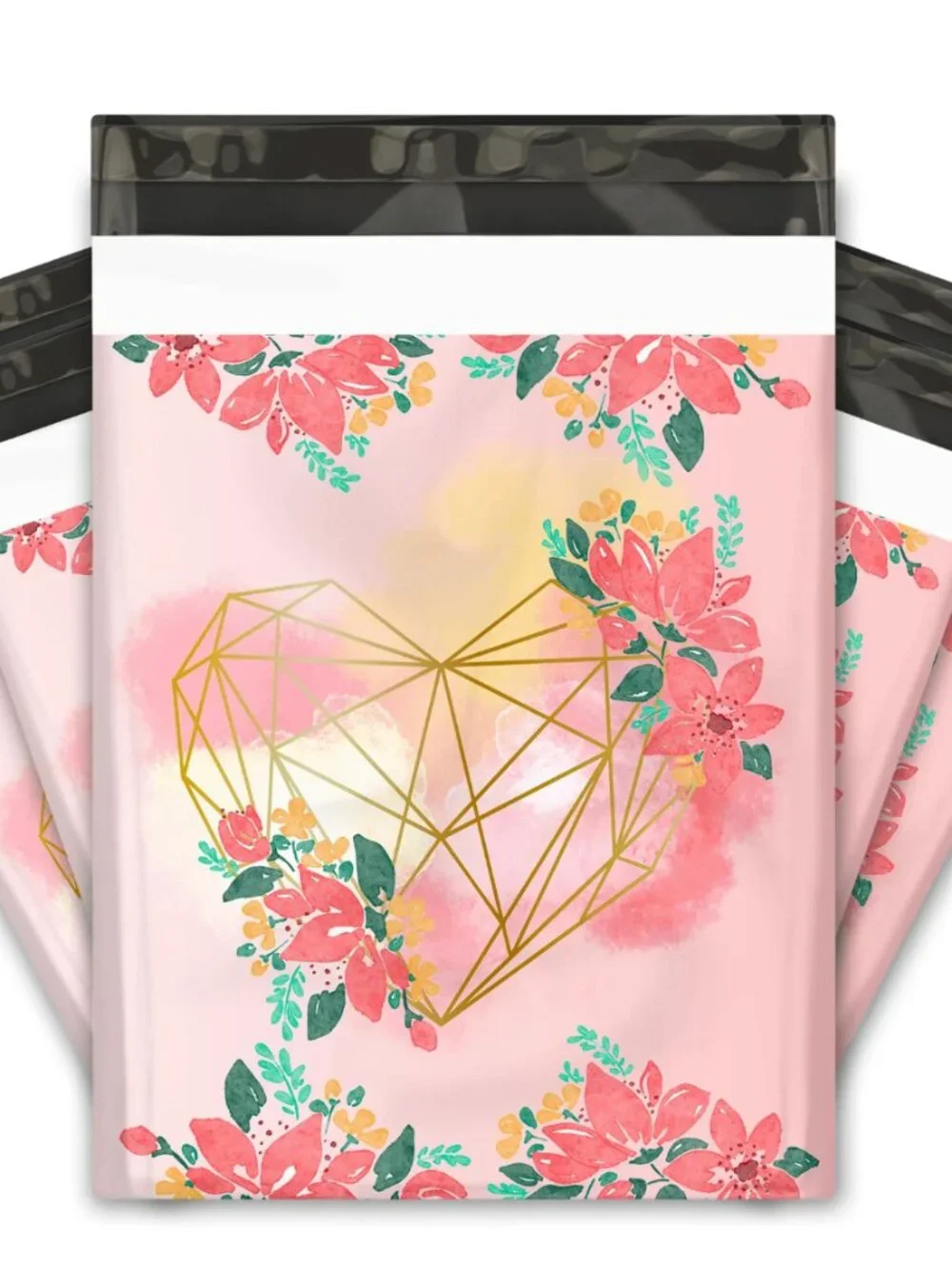 25 10x13 Geometric Hearts Designer Poly Mailers